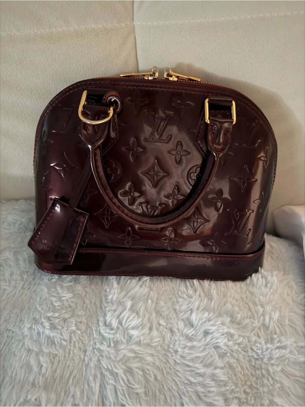 Louis Vuitton Vernis Alma BB Handbag in Deep Bordeaux